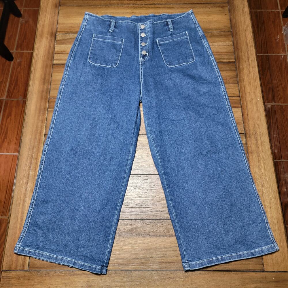 Sidefeel Wide Leg Blue Denim Pants w/ Button Fly - Size 18